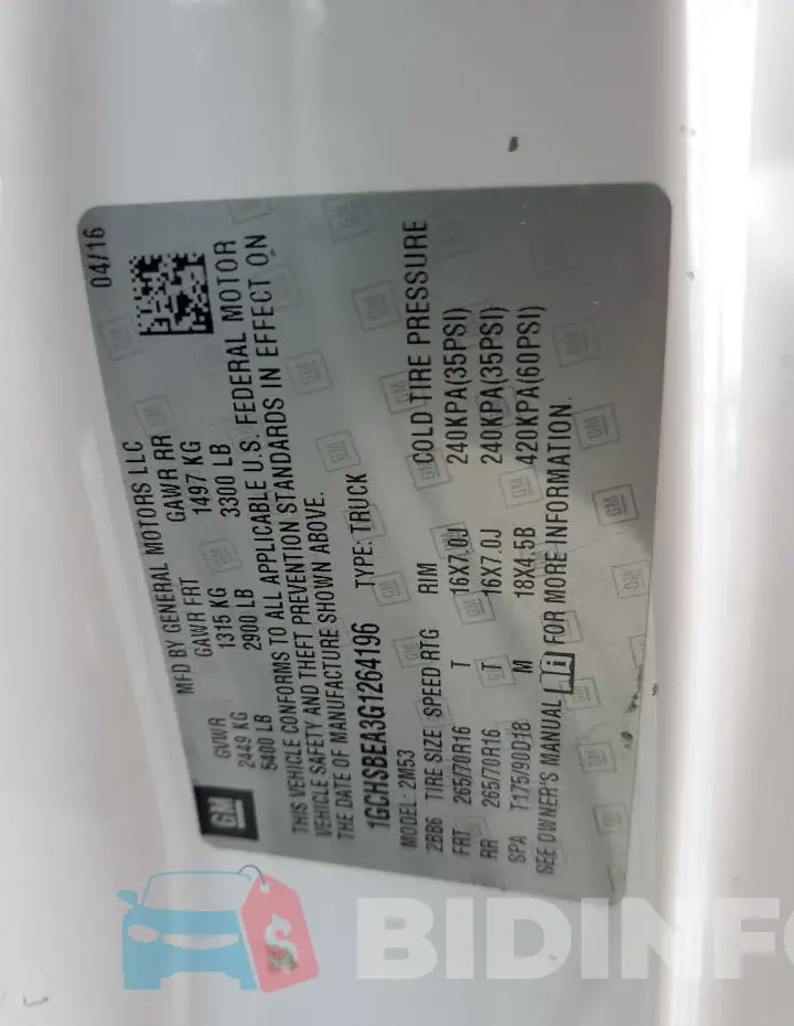 1GCHSBEA3G1264196 Photo# 12