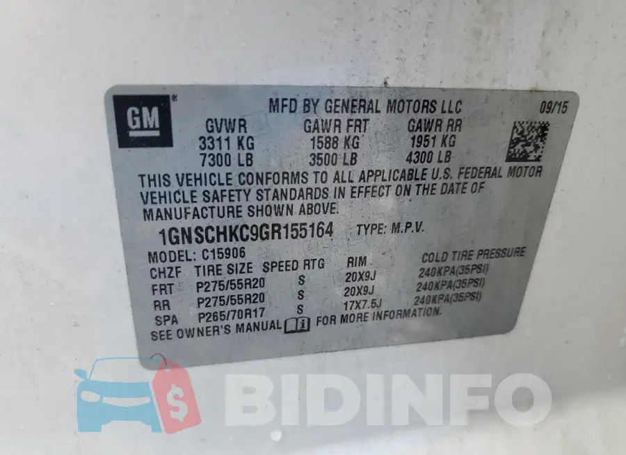 1GNSCHKC9GR155164 Photo# 14