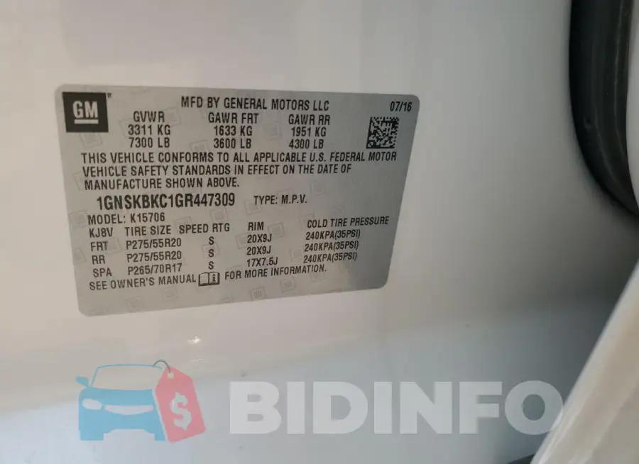 1GNSKBKC1GR447309 Photo# 13