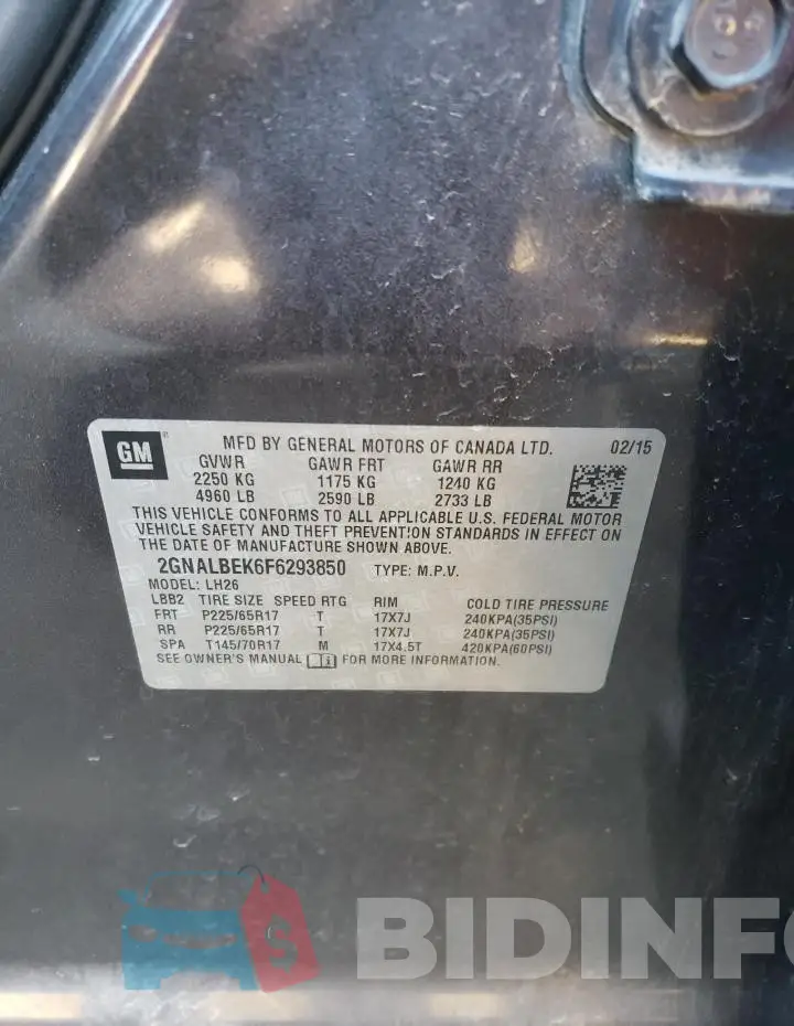 2GNALBEK6F6293850 Photo# 13