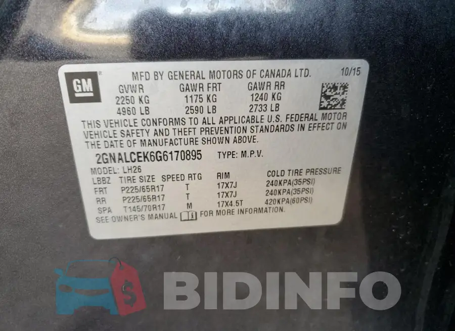 2GNALCEK6G6170895 Photo# 13