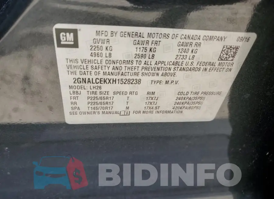 2GNALCEKXH1528238 Photo# 13