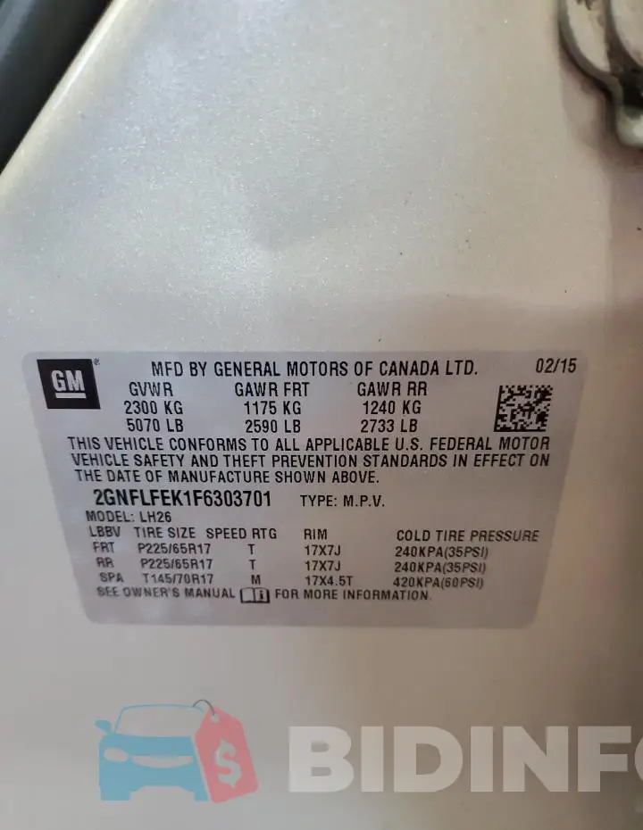 2GNFLFEK1F6303701 Photo# 13