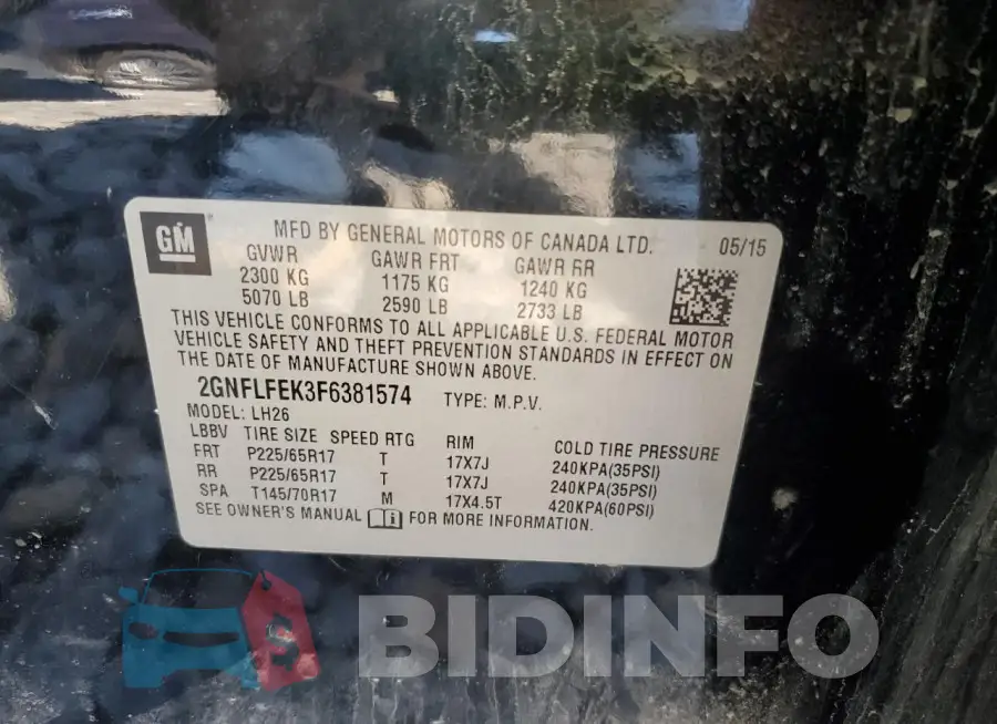 2GNFLFEK3F6381574 Photo# 13