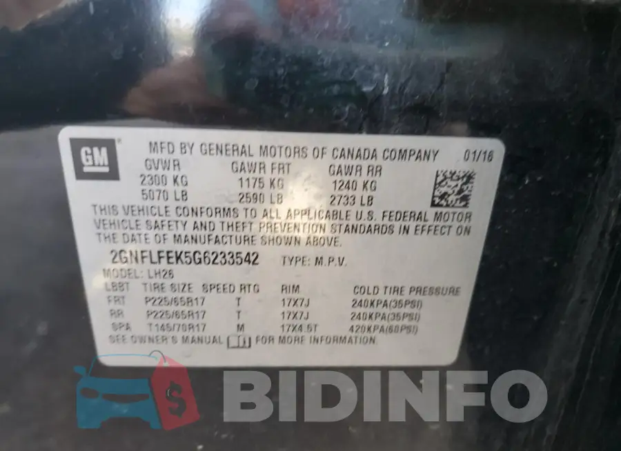 2GNFLFEK5G6233542 Photo# 14