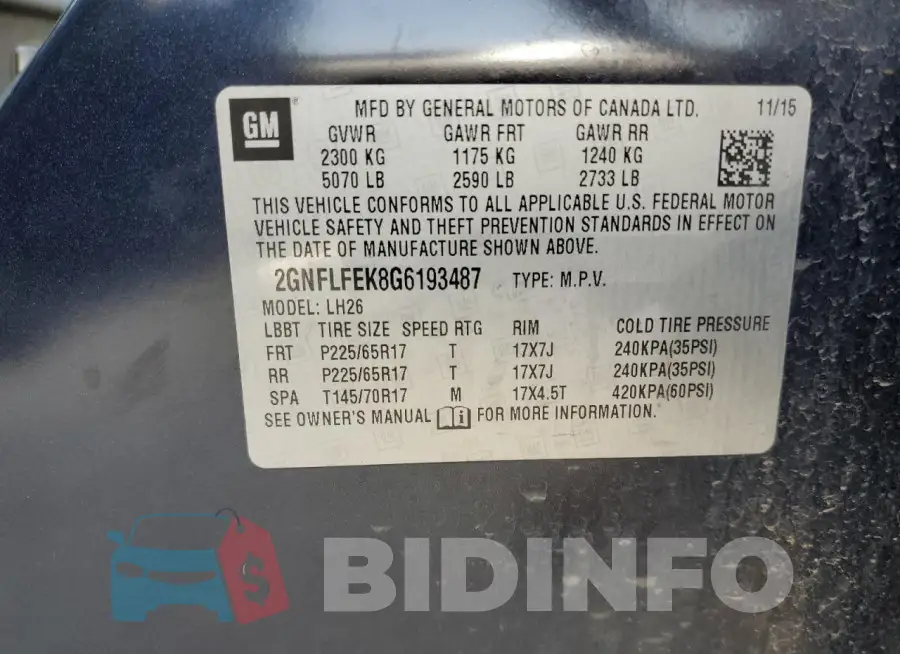 2GNFLFEK8G6193487 Photo# 13