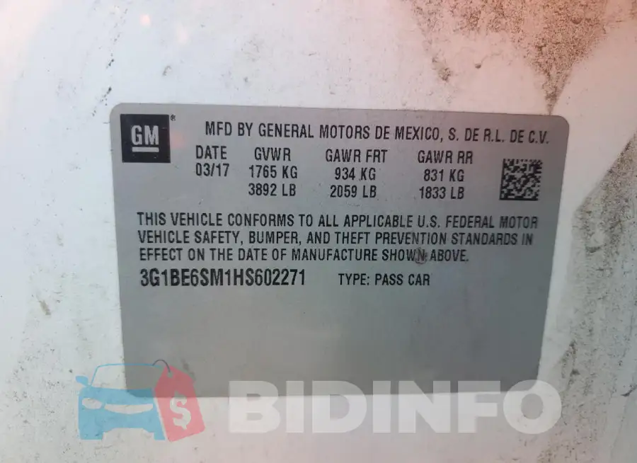 3G1BE6SM1HS602271 Photo# 12