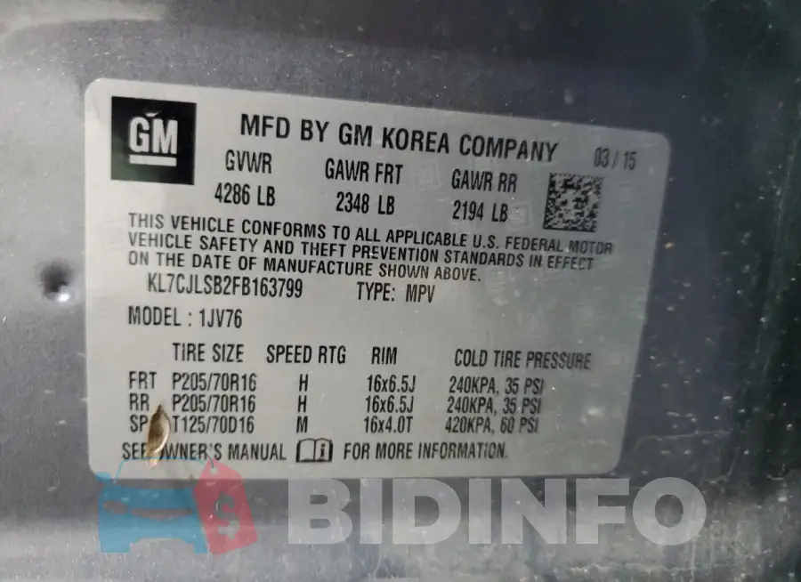 KL7CJLSB2FB163799 Photo# 12