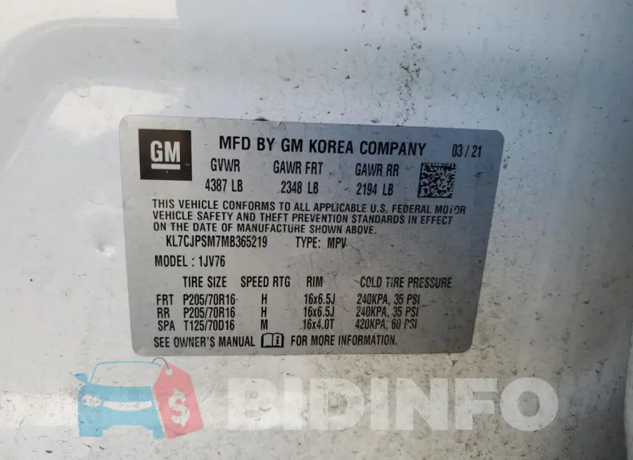 KL7CJPSM7MB365219 Photo# 13