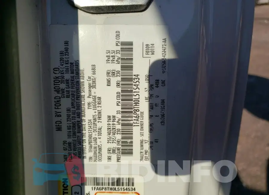 1FA6P8TH0L5154534 Photo# 12