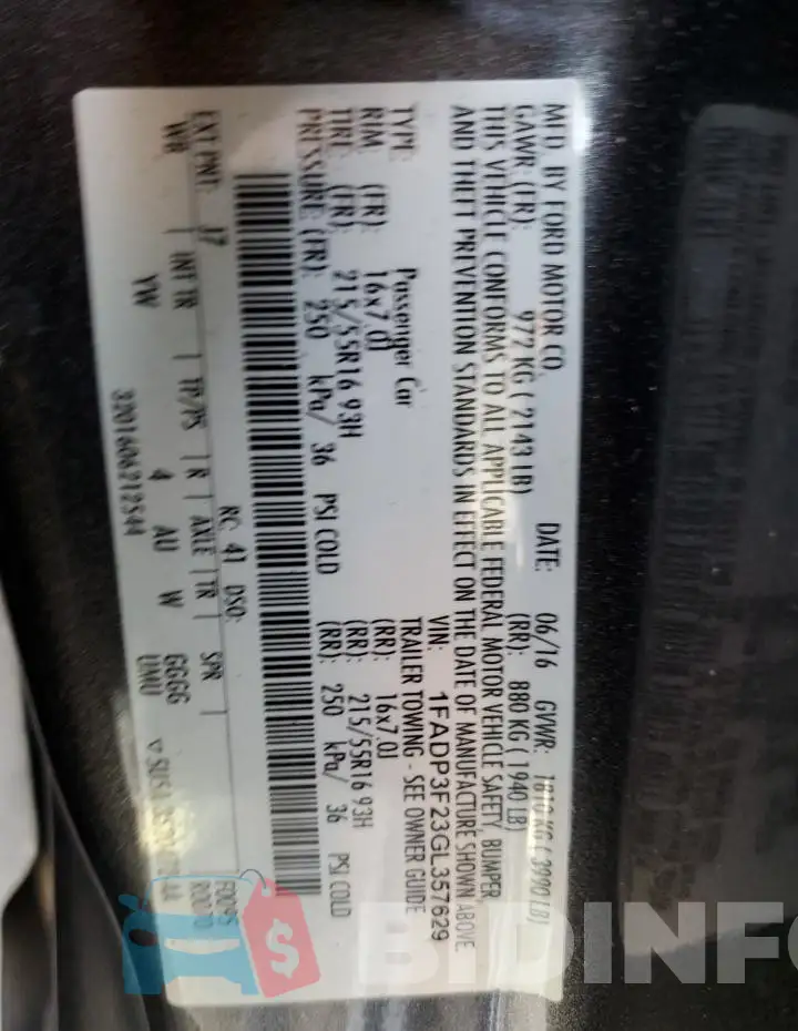1FADP3F23GL357629 Photo# 13