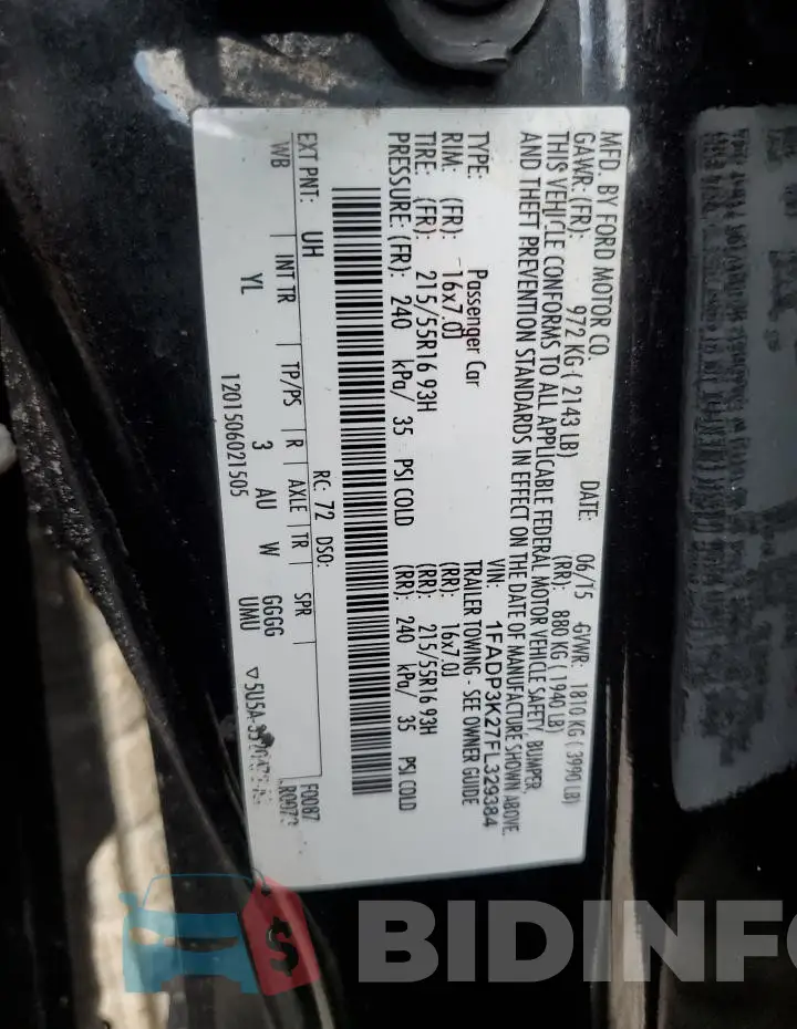1FADP3K27FL329384 Photo# 12