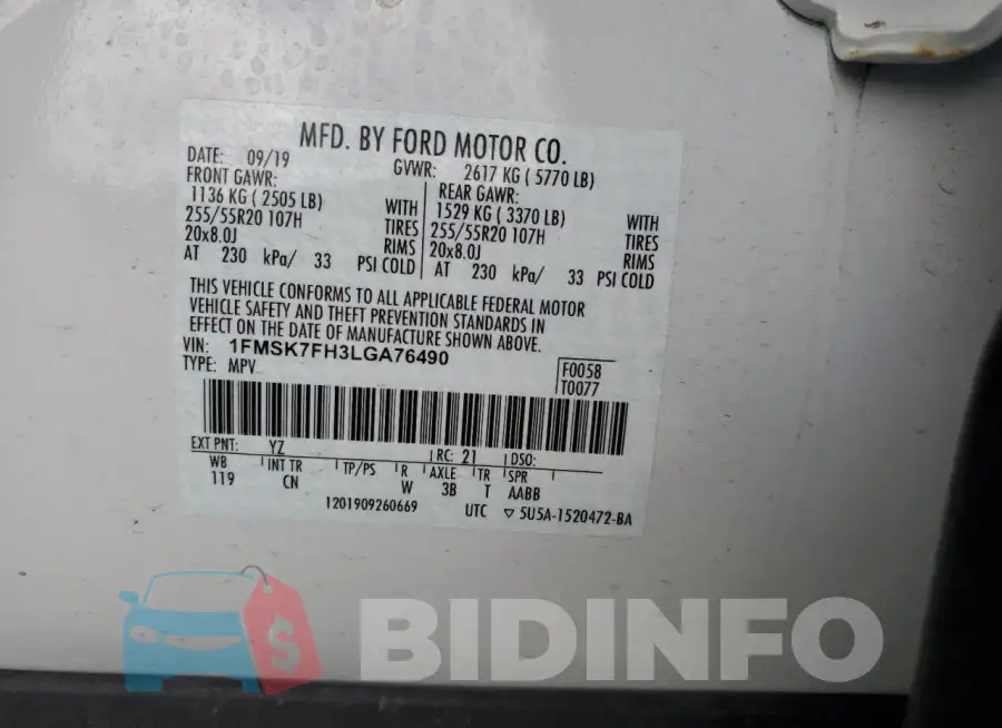 1FMSK7FH3LGA76490 Photo# 13