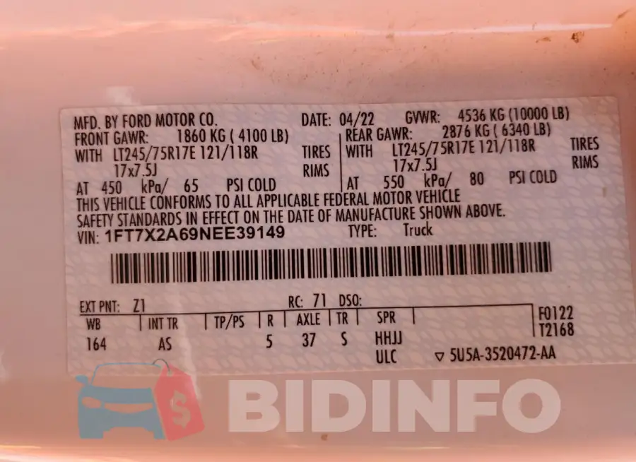 1FT7X2A69NEE39149 Photo# 12