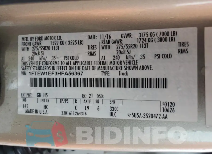 1FTEW1EF3HFA56367 Photo# 12