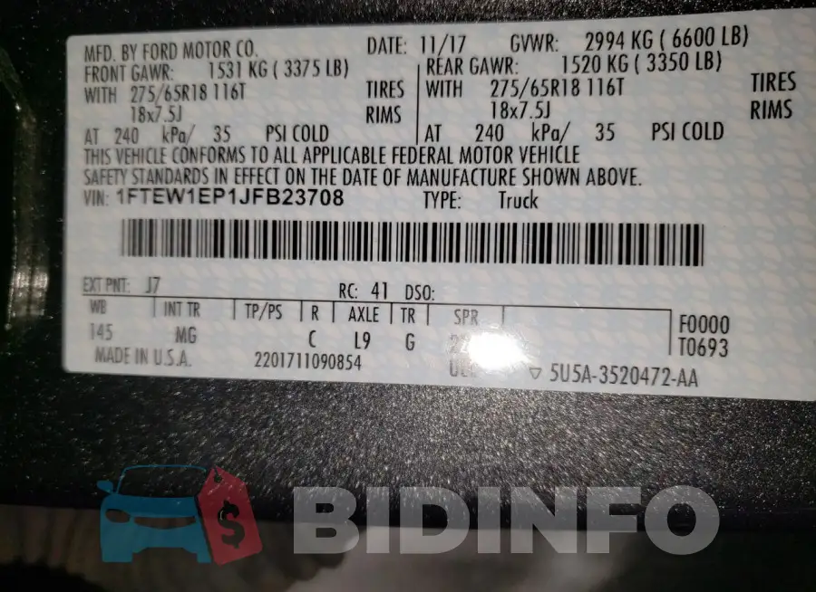 1FTEW1EP1JFB23708 Photo# 12