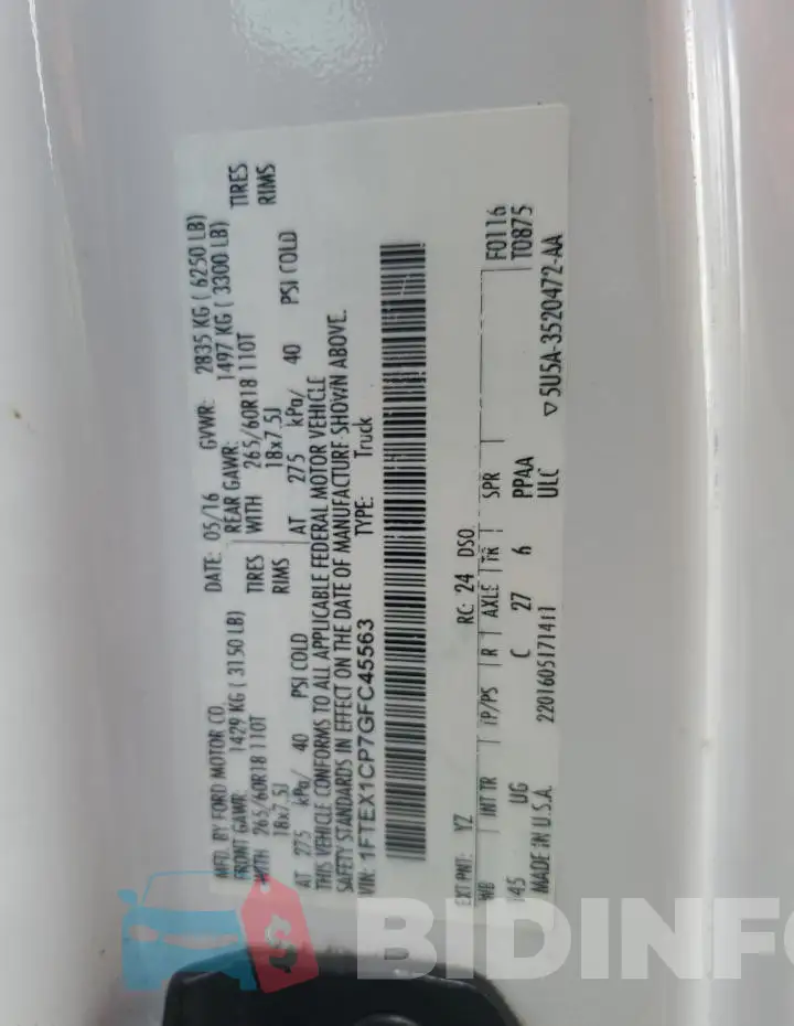 1FTEX1CP7GFC45563 Photo# 12