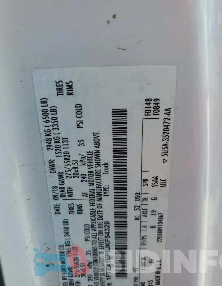 1FTEX1EP5JKF54329 Photo# 12