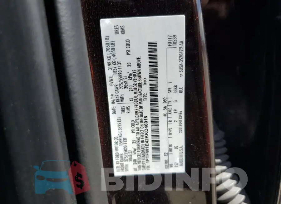 1FTFW1E42KKD46018 Photo# 12