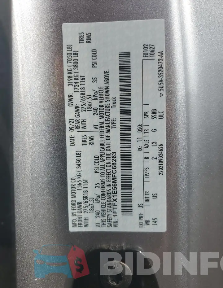 1FTFX1E56MFC68263 Photo# 13