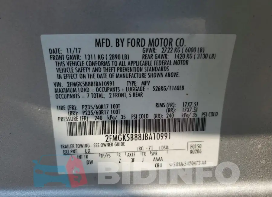 2FMGK5B88JBA10991 Photo# 12