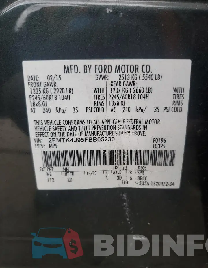 2FMTK4J95FBB05230 Photo# 13