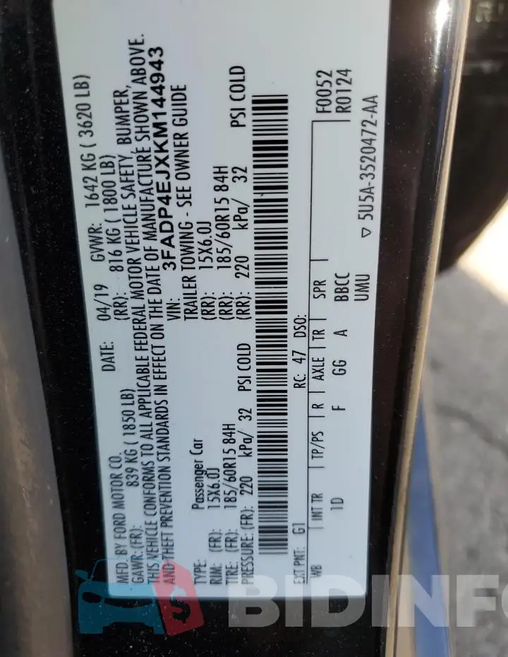 3FADP4EJXKM144943 Photo# 12