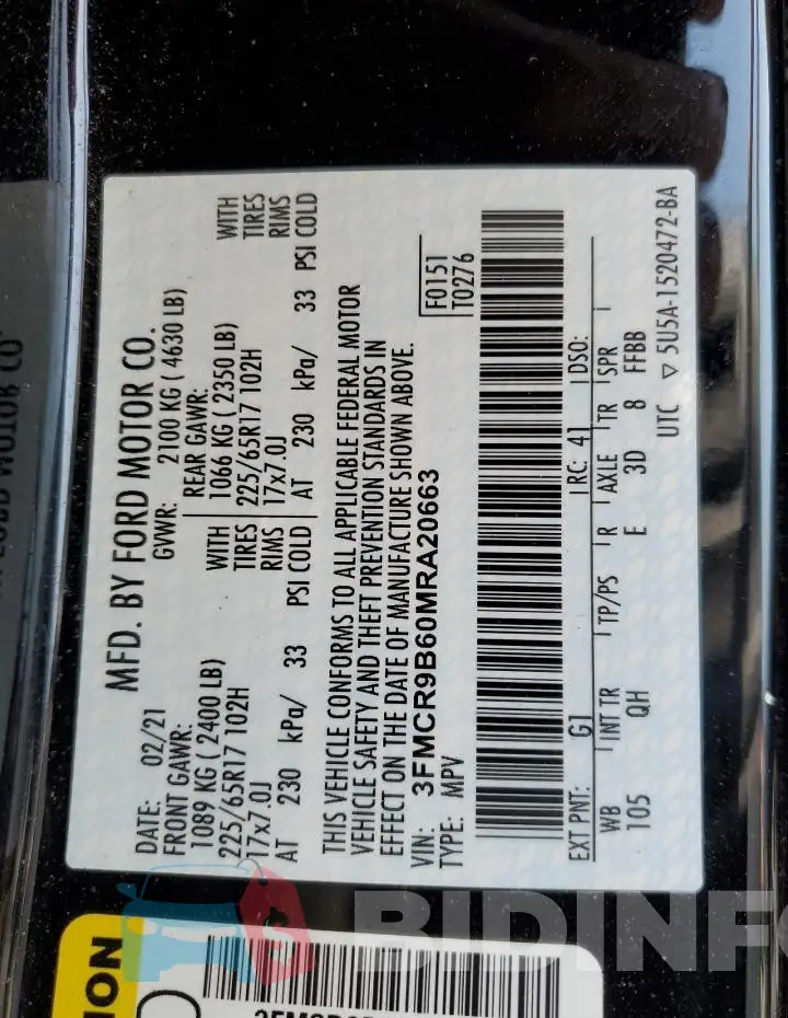 3FMCR9B60MRA20663 Photo# 14