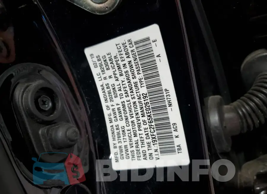 19XFC2F65KE026192 Photo# 12