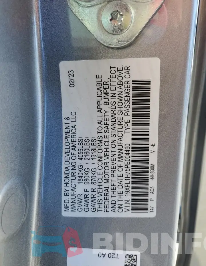 19XFL1H75PE004460 Photo# 13
