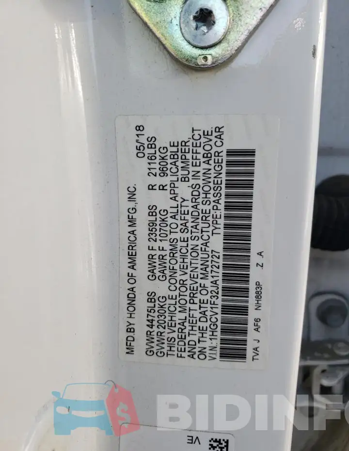 1HGCV1F32JA172727 Photo# 12