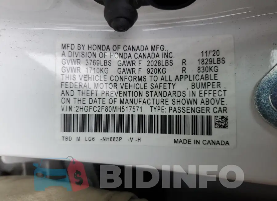 2HGFC2F80MH517571 Photo# 12