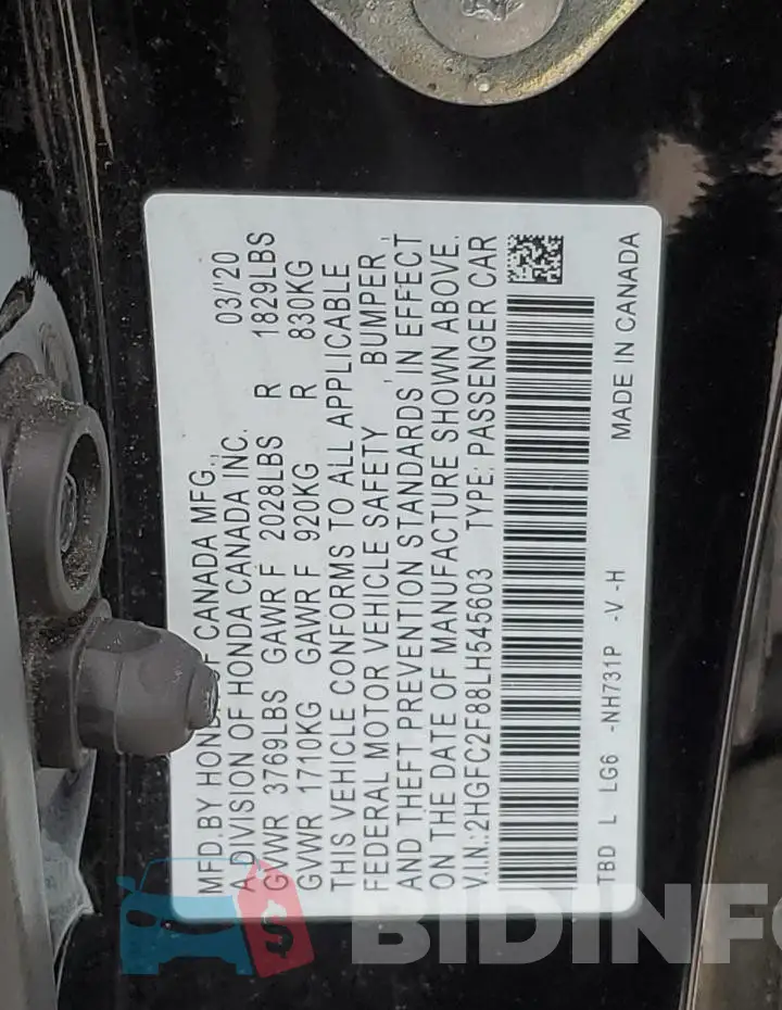 2HGFC2F88LH545603 Photo# 12