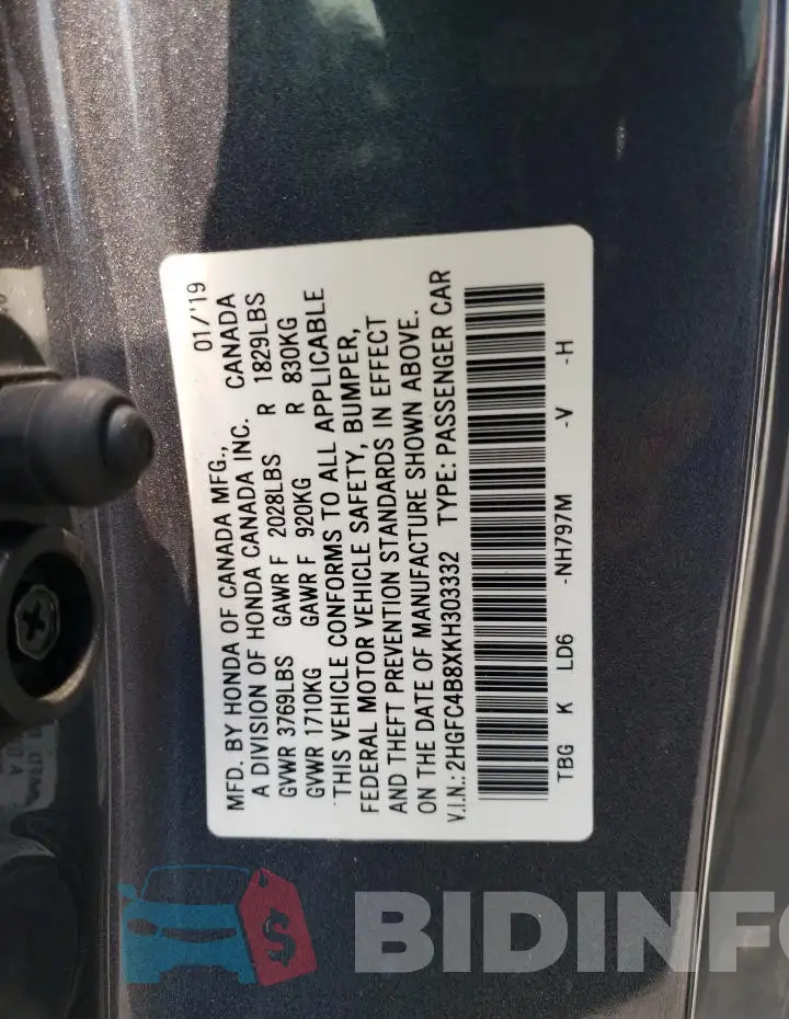 2HGFC4B8XKH303332 Photo# 12