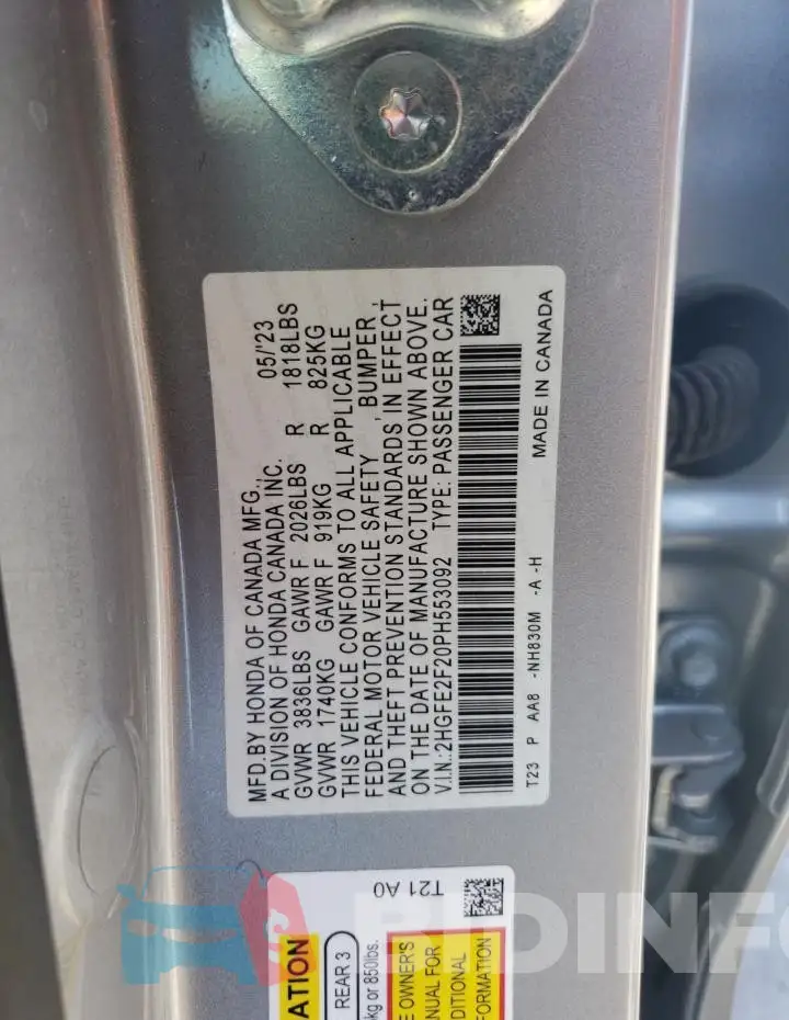 2HGFE2F20PH553092 Photo# 12