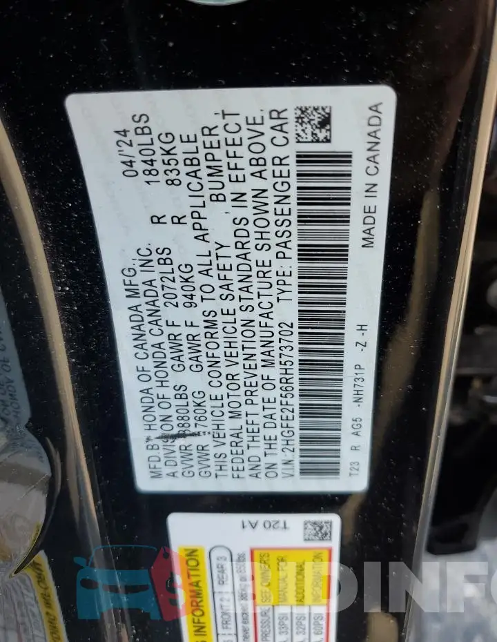 2HGFE2F56RH573702 Photo# 12