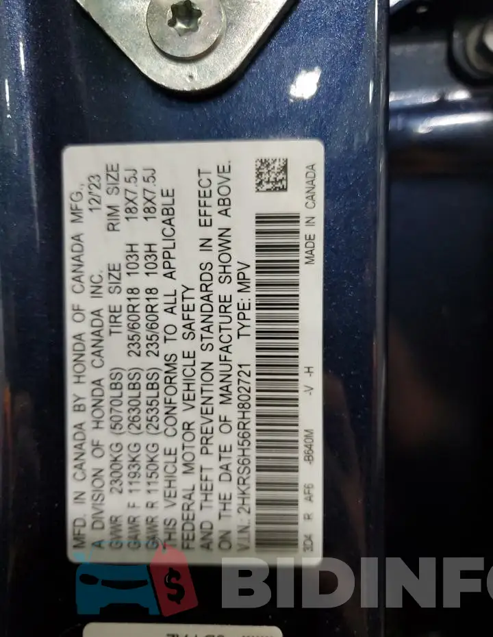 2HKRS6H56RH802721 Photo# 13