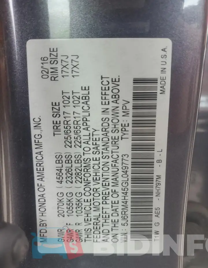 5J6RM4H45GL049773 Photo# 13