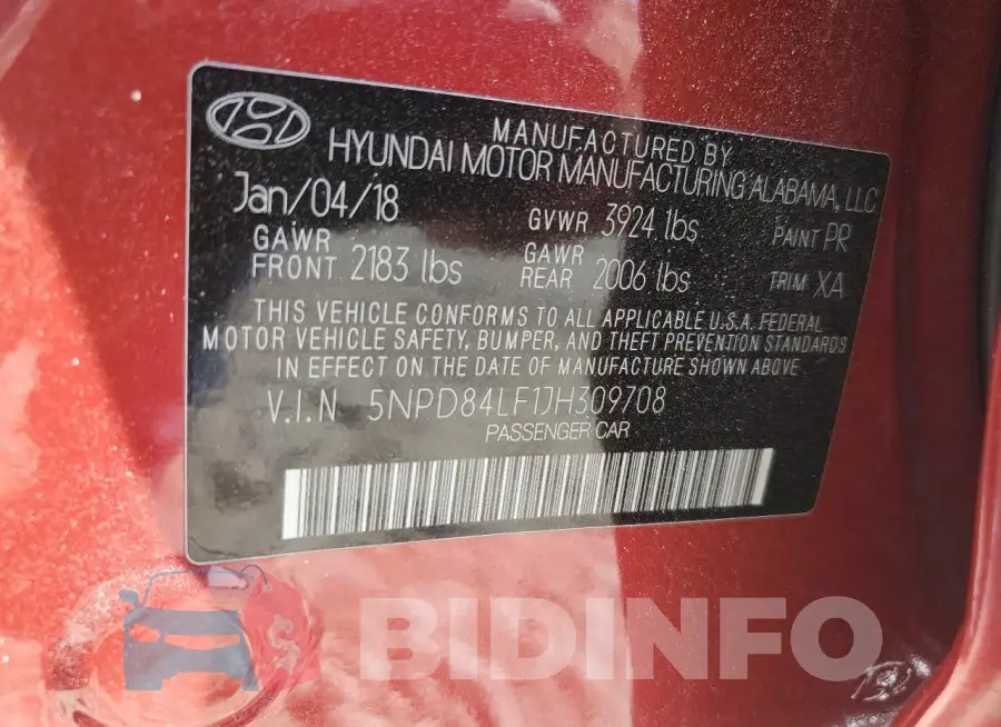 5NPD84LF1JH309708 Photo# 12