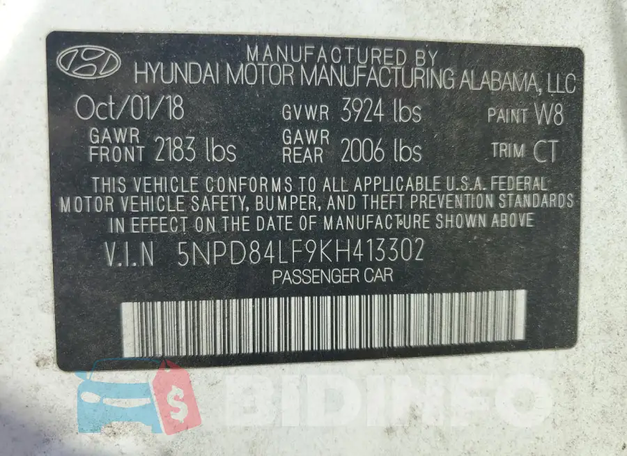 5NPD84LF9KH413302 Photo# 12