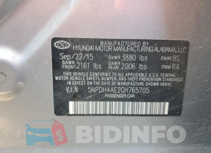 5NPDH4AE2GH765705 Photo# 13