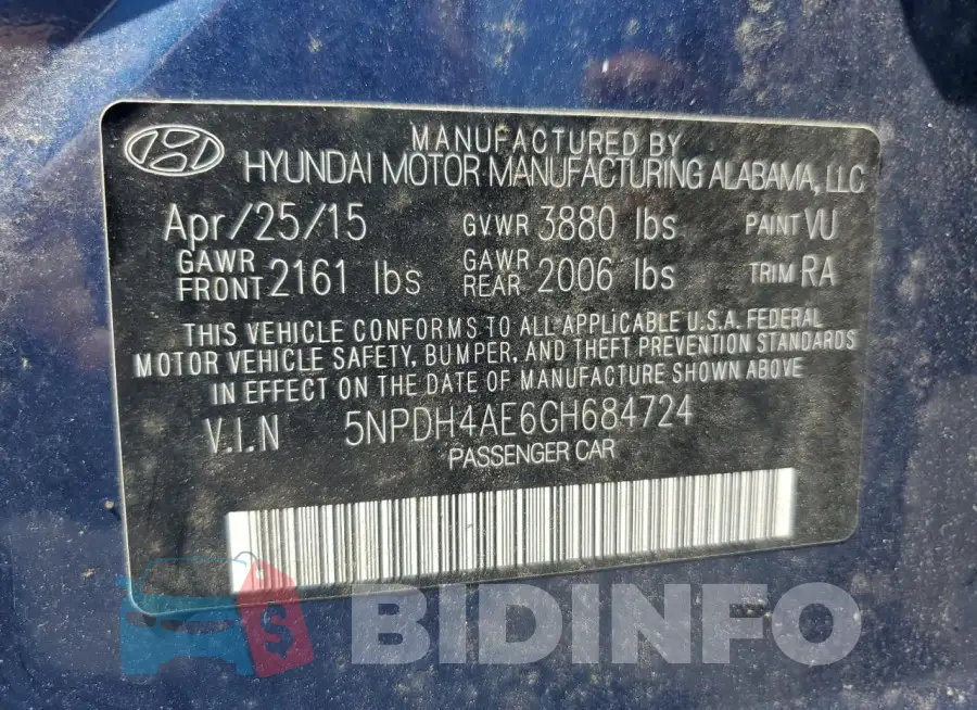 5NPDH4AE6GH684724 Photo# 12