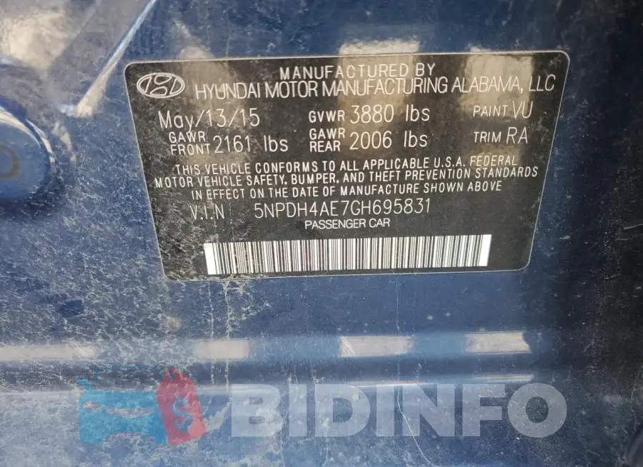 5NPDH4AE7GH695831 Photo# 12