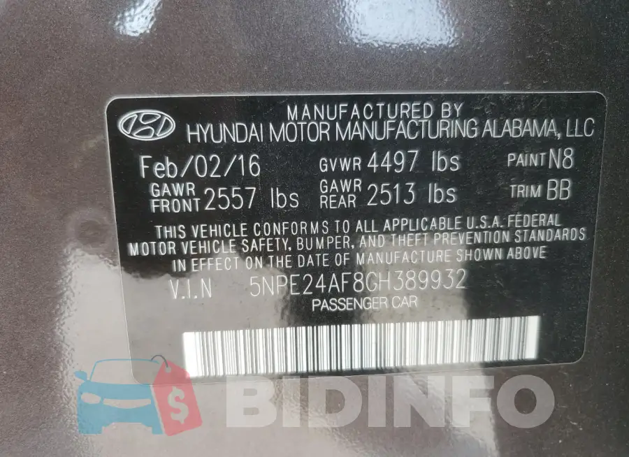 5NPE24AF8GH389932 Photo# 12