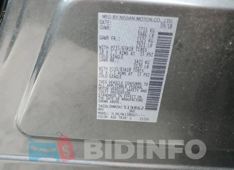 5N1DL0MM2KC519862 Photo# 14