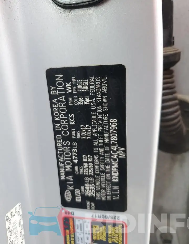 KNDPMCAC4L7807968 Photo# 13