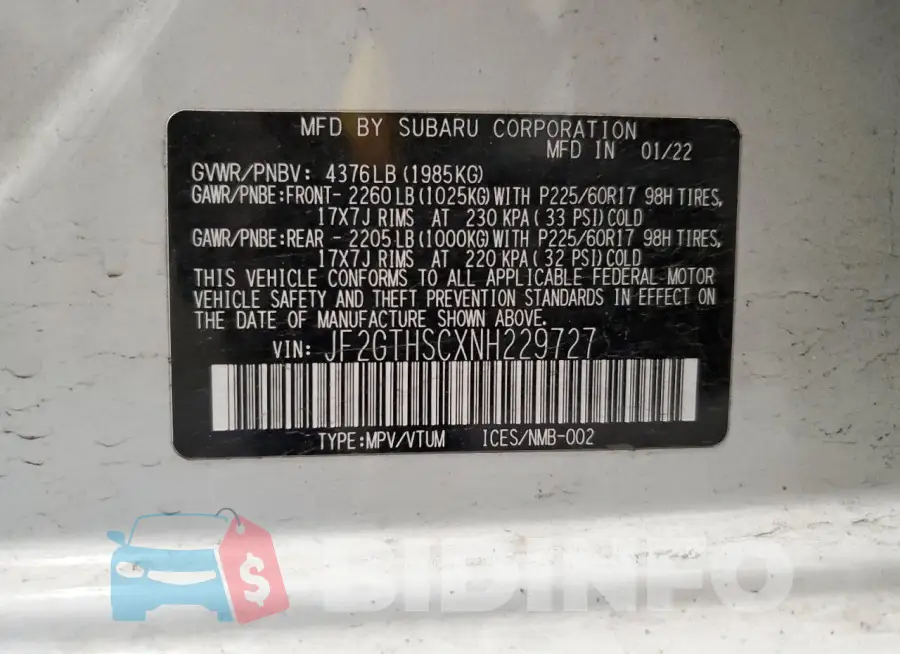 JF2GTHSCXNH229727 Photo# 13