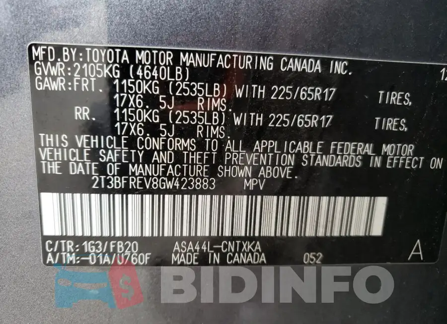 2T3BFREV8GW423883 Photo# 14