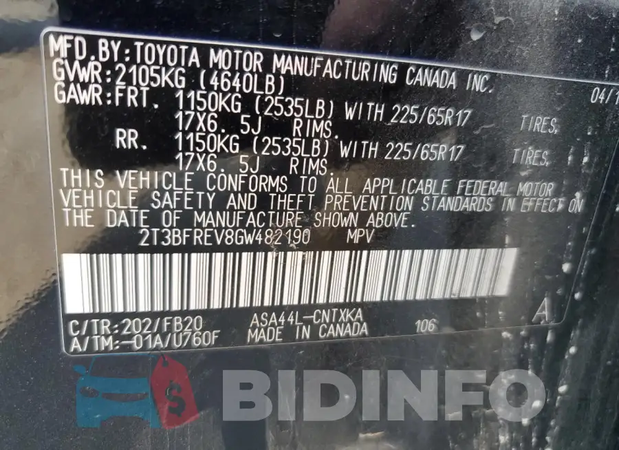 2T3BFREV8GW482190 Photo# 13