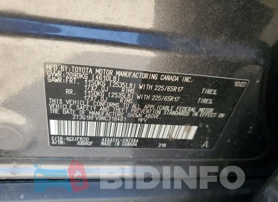 2T3G1RFV9NC318481 Photo# 12